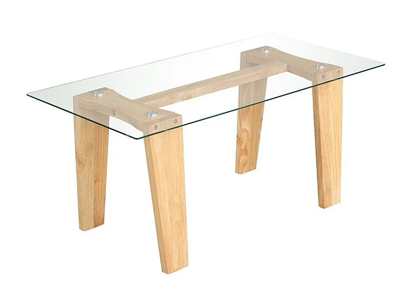 Table Basse en Verre Trempé Table Centrale Rectangulaire Moderne de 100 cm avec Pieds en Bois d'Hévéa Massif Naturel