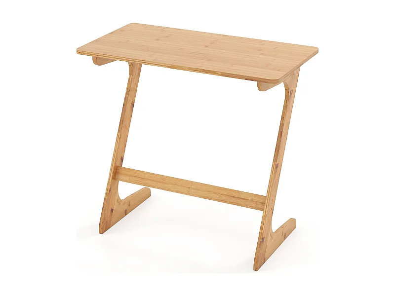 Table d'Appoint en Forme de Z Table Chevet de Canapé en Bambou Massif Économisant de l'Espace Bureau 75 X 40 X 70 CM Naturel