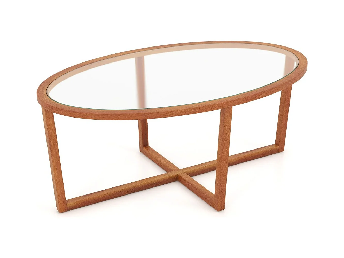 Glas Couchtisch mit Kreuzfuß & Beinen aus Akazienholz Modern Glastisch Beistelltisch