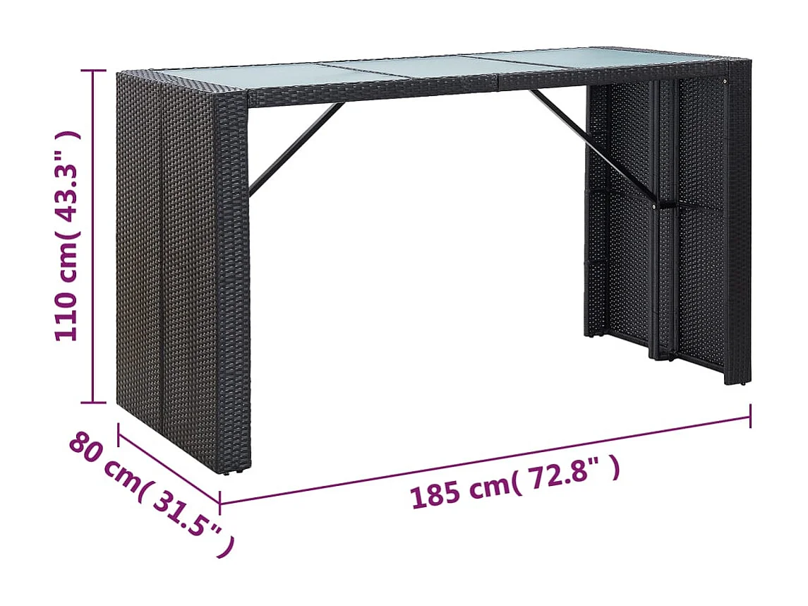 Waddell  Ensemble de bar de jardin 7 pcs avec coussins poly rotin noir