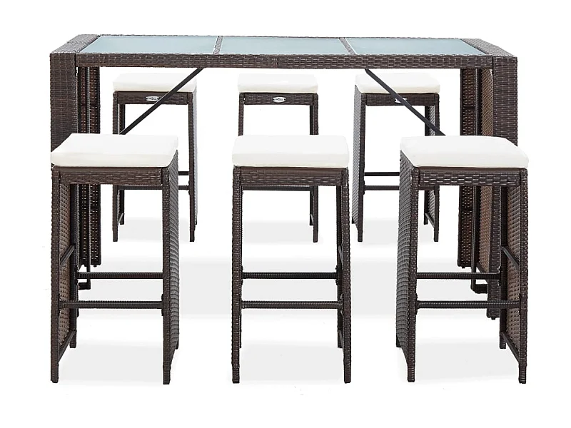 Waddell  7-delige Tuinbarset met kussens poly rattan bruin