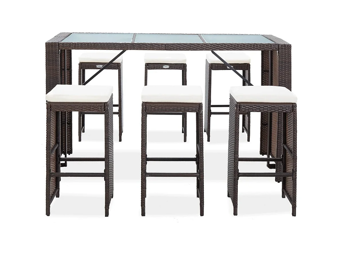 Waddell  Ensemble de bar de jardin 7 pcs coussins Résine tressée Marron