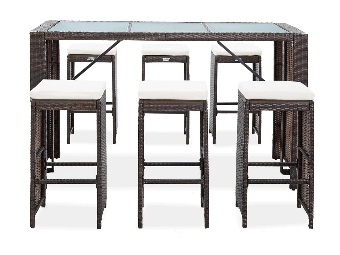 Waddell  Ensemble de bar de jardin 7 pcs coussins Résine tressée Marron