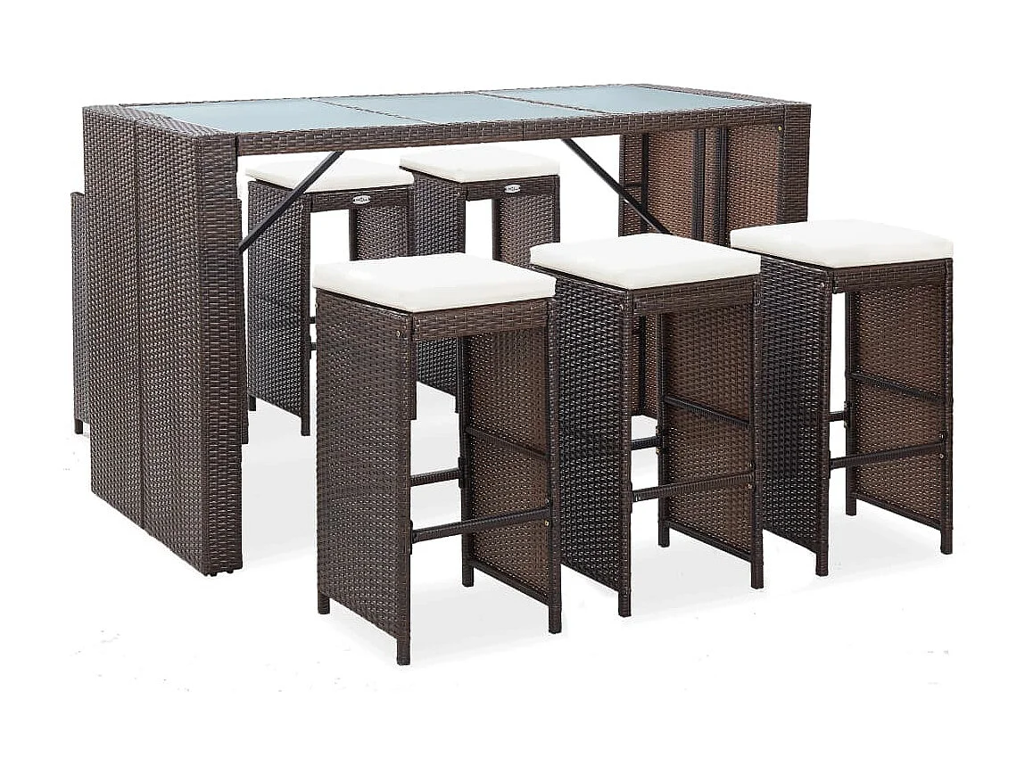 Waddell  Ensemble de bar de jardin 7 pcs coussins Résine tressée Marron