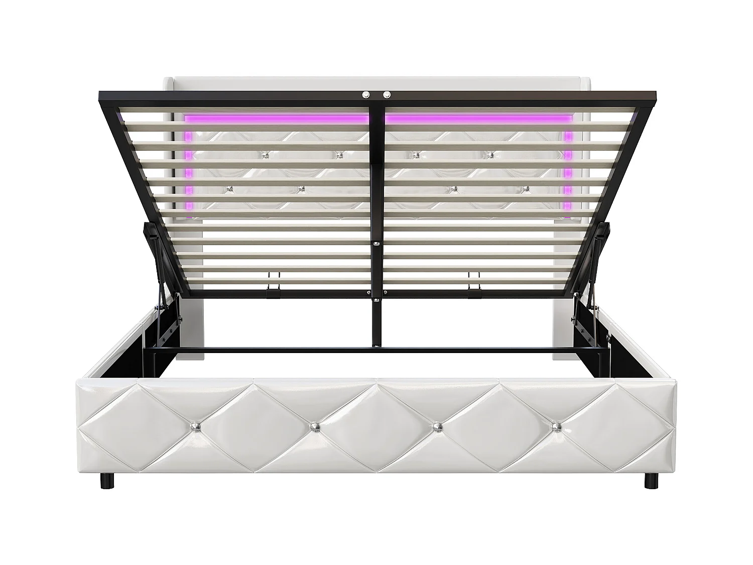 Lit adulte 140x200 cm - NEXU - LED - sommier à lattes - tissu en PU -  cadre de lit coffre 140x200 cm - blanc