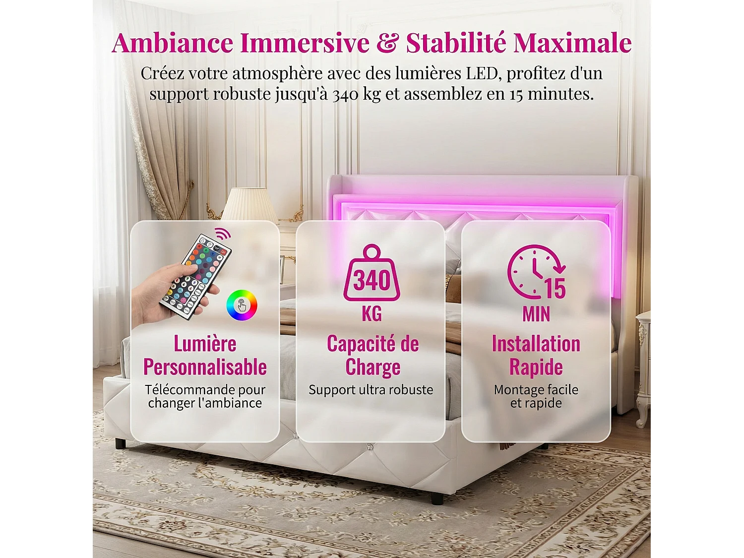 Volwassen bed 140x200 cm - NEXU - LED - lattenbodem - PU-stof - bedframe met opbergruimte 140x200 cm - wit