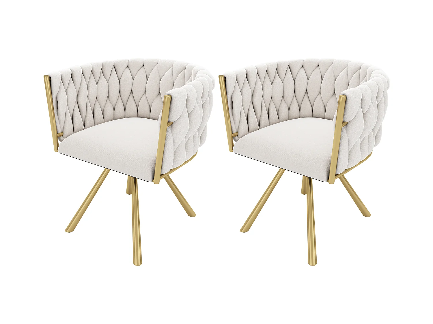 Set van 2 draaibare eetkamerstoelen met armleuningen en rugleuning - gouden metalen poten - beige fluweel
