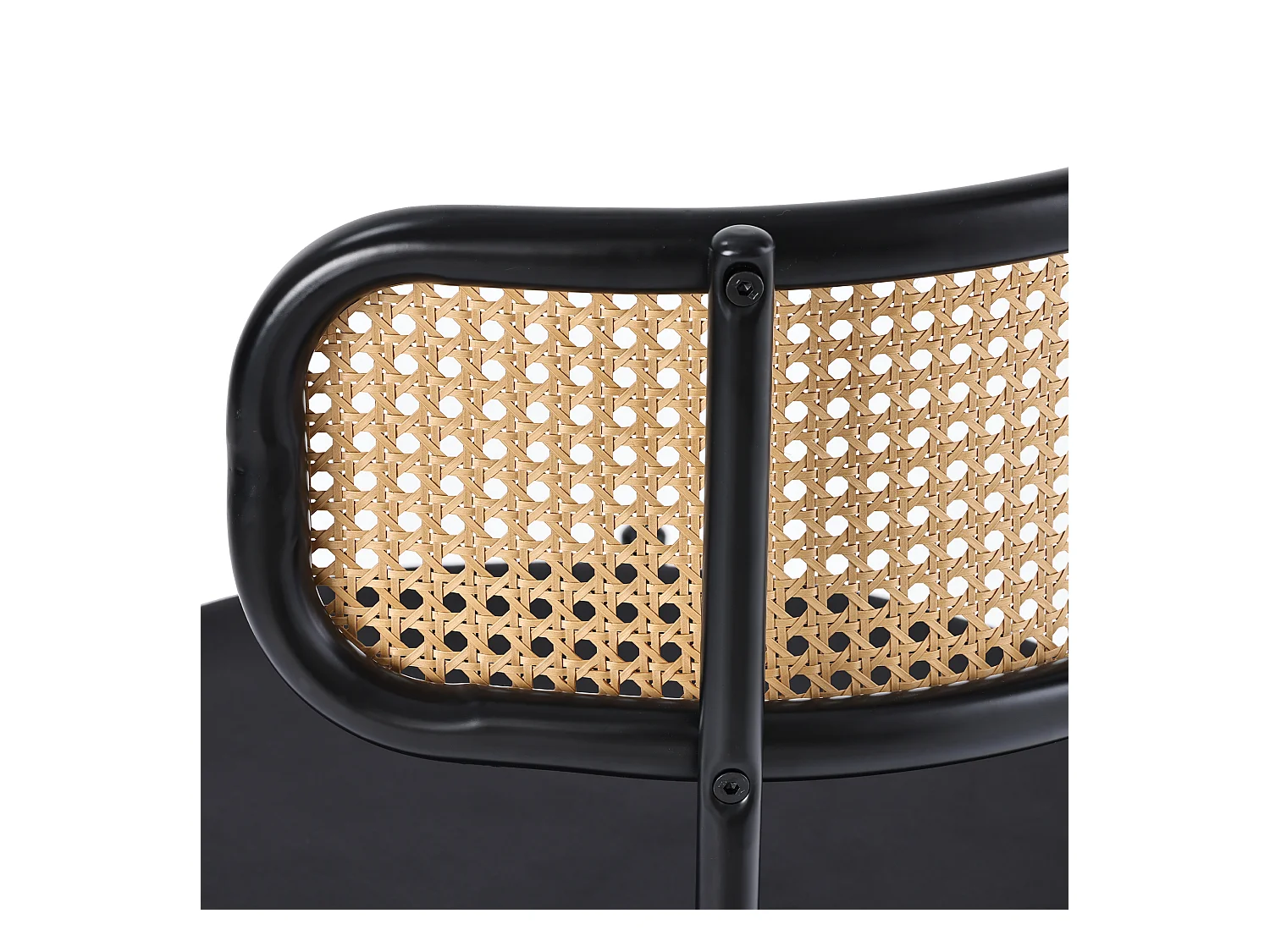 Lot de 2 chaises en velours avec dossier en rotin - pieds en métal - noir