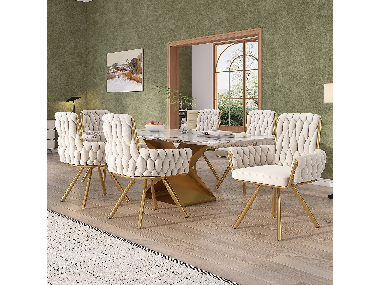 Draaibare eetkamerstoelen van fluweel met armleuningen en rugleuning - metalen poten - beige