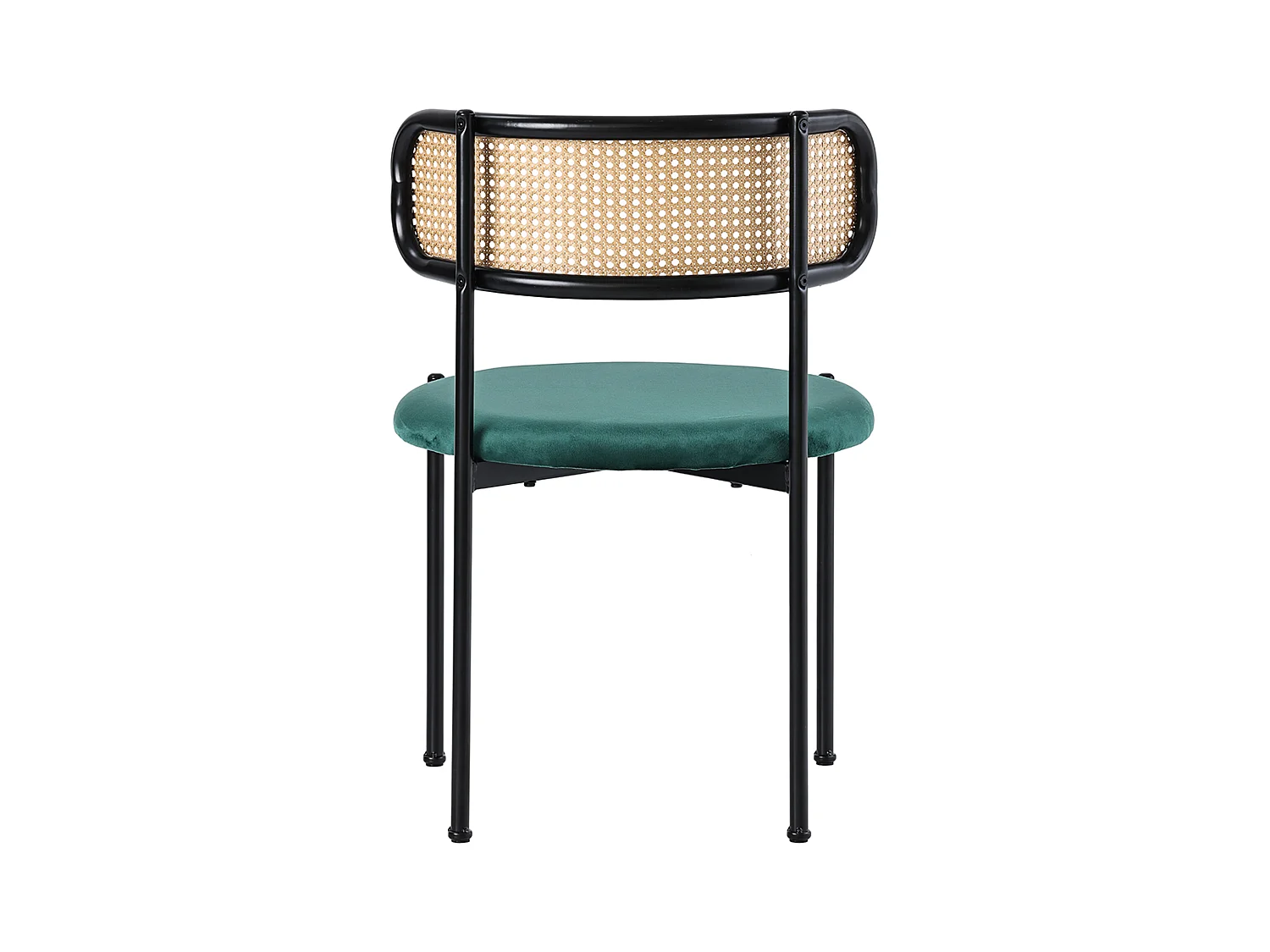 Lot de 4 chaises à manger en velours avec dossier en rotin - pieds en métal - vert