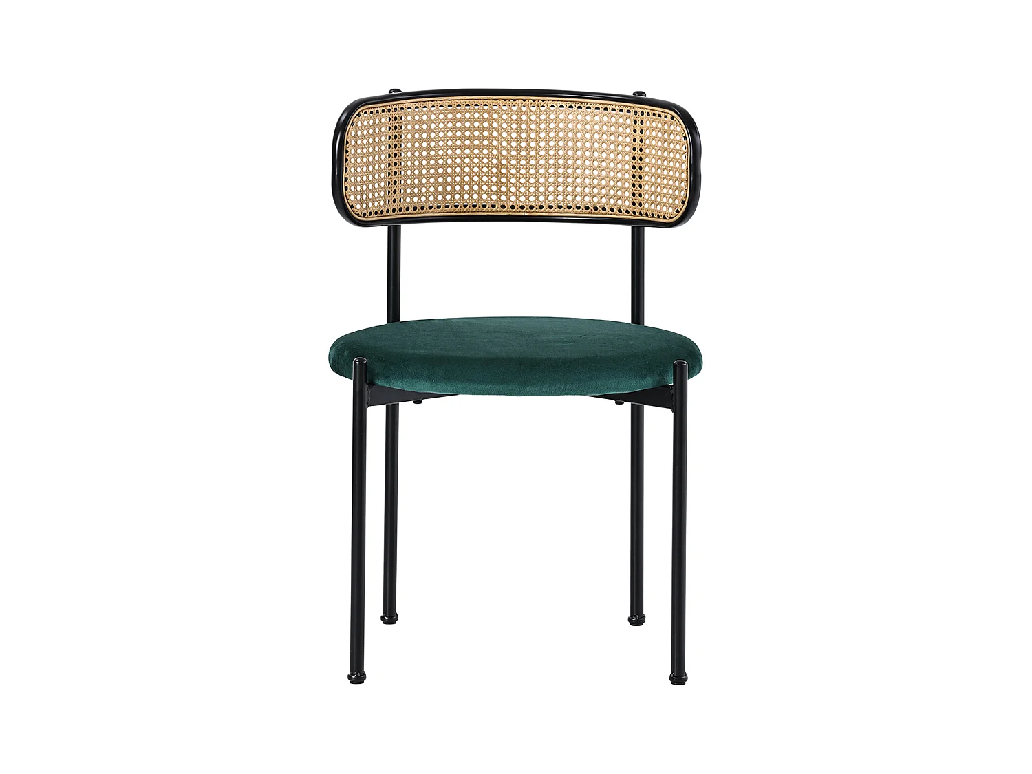 Lot de 4 chaises à manger en velours avec dossier en rotin - pieds en métal - vert