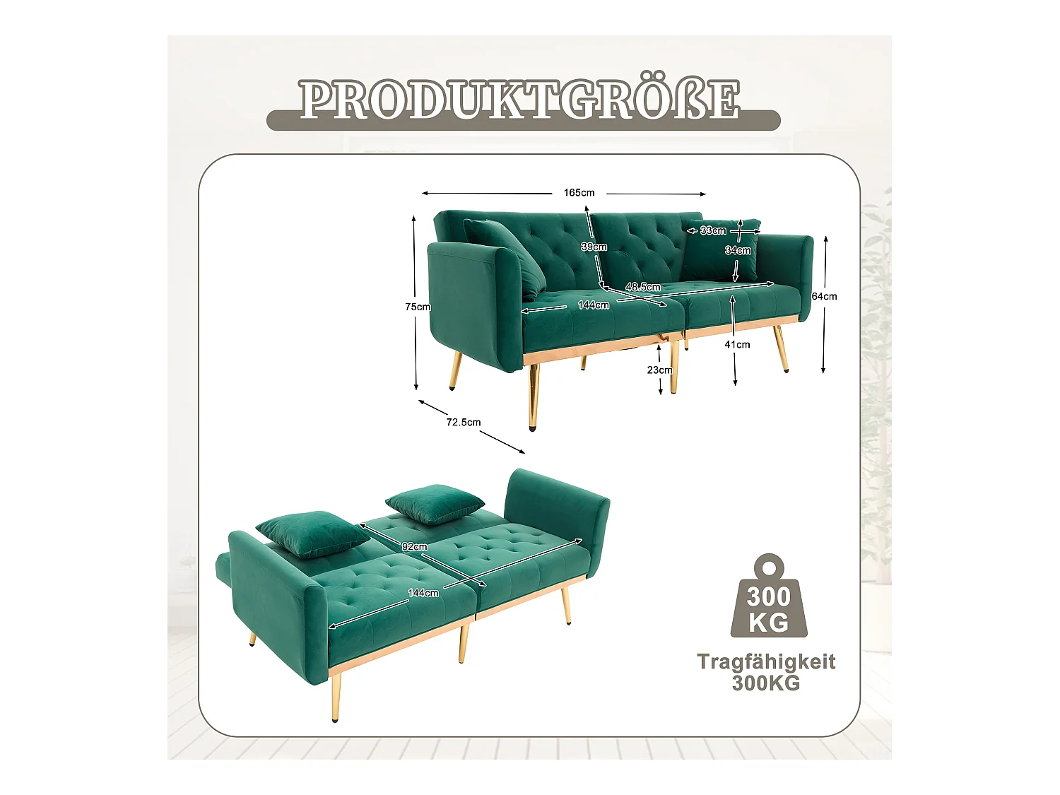 Canapé 2 Places en Tissu Velour Noir  - avec dossier réglable et pieds dorés - Élégant et pratique pour votre salon