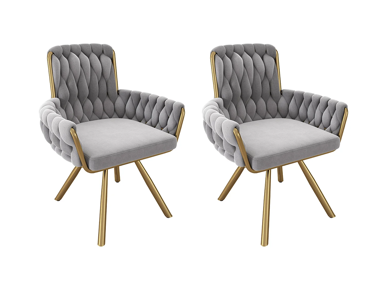 Lot de 2 chaises en velours  avec accoudoirs 360° rotatifet dossier - pieds en métal - gris