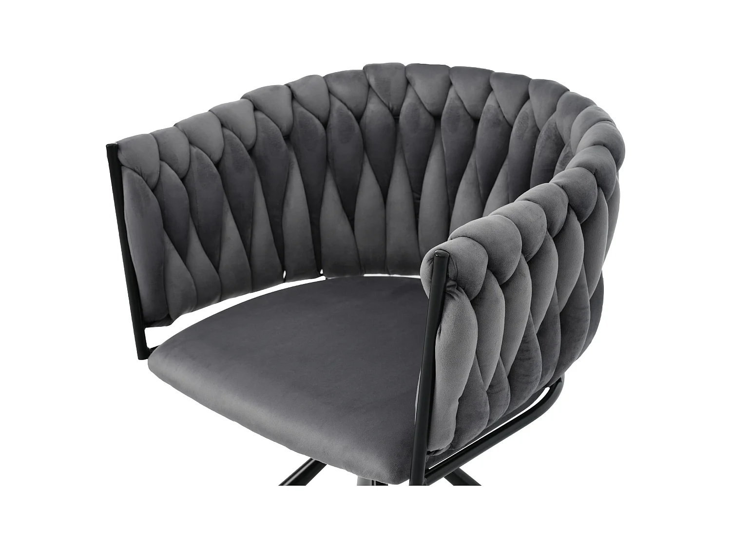 Chaises à manger rotative en velours avec accoudoirs et dossier - pieds en métal noir - gris