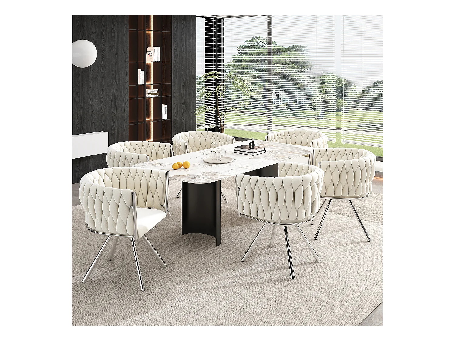 Lot de 2 chaises à manger rotative avec accoudoirs et dossier - pieds en métal argenté - beige velours