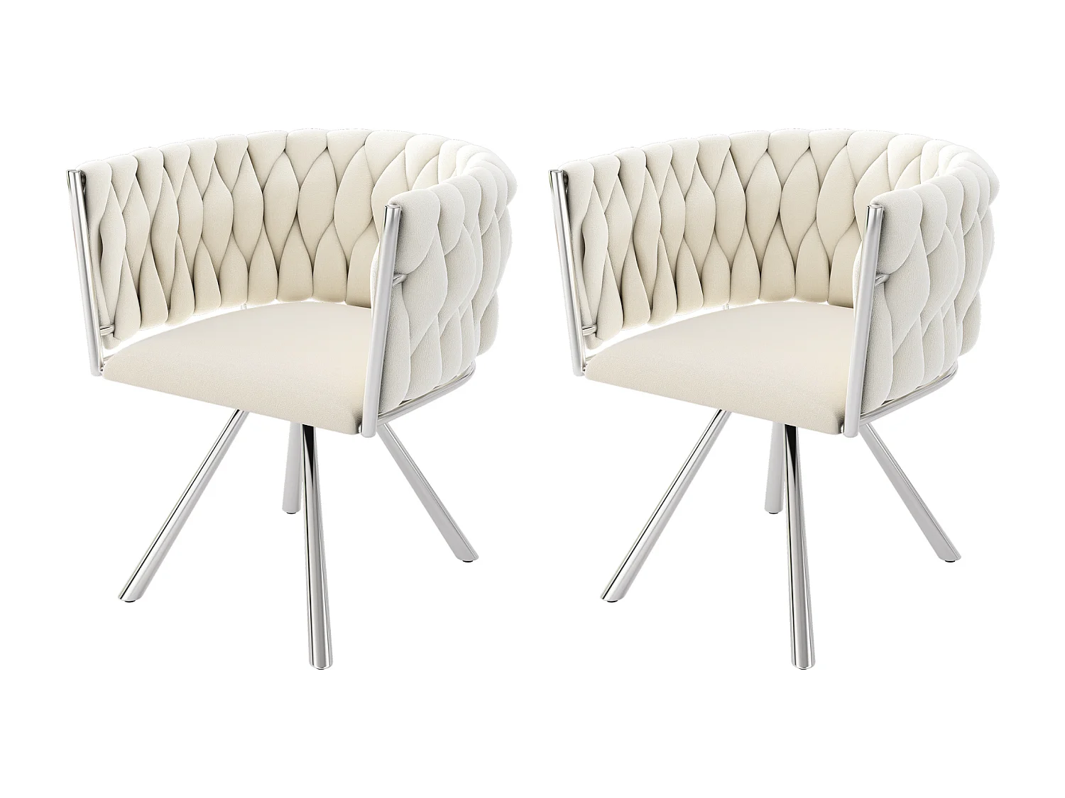 Lot de 2 chaises à manger rotative avec accoudoirs et dossier - pieds en métal argenté - beige velours