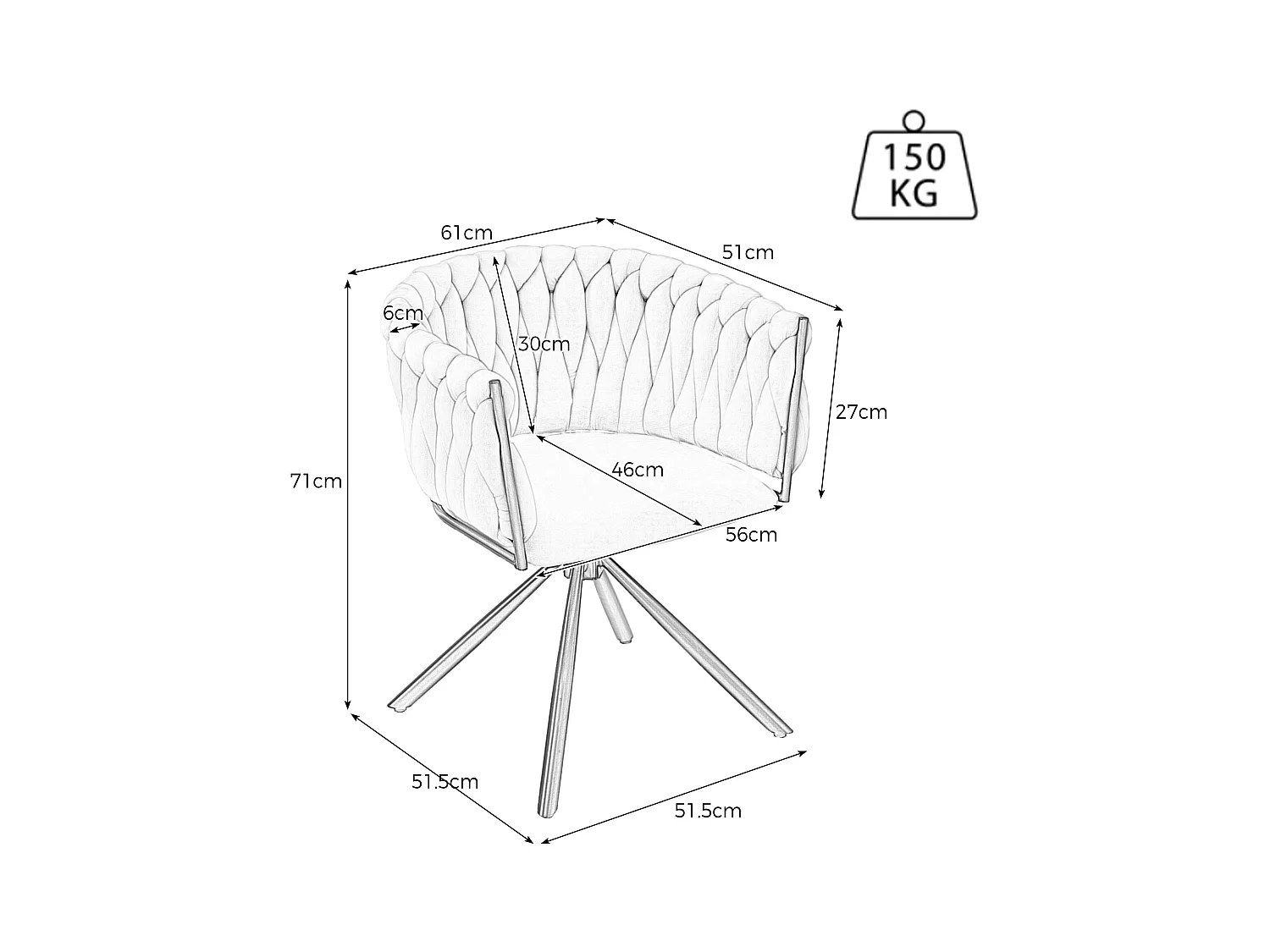 Chaises à manger rotative en velours avec accoudoirs et dossier - pieds en métal noir - beige