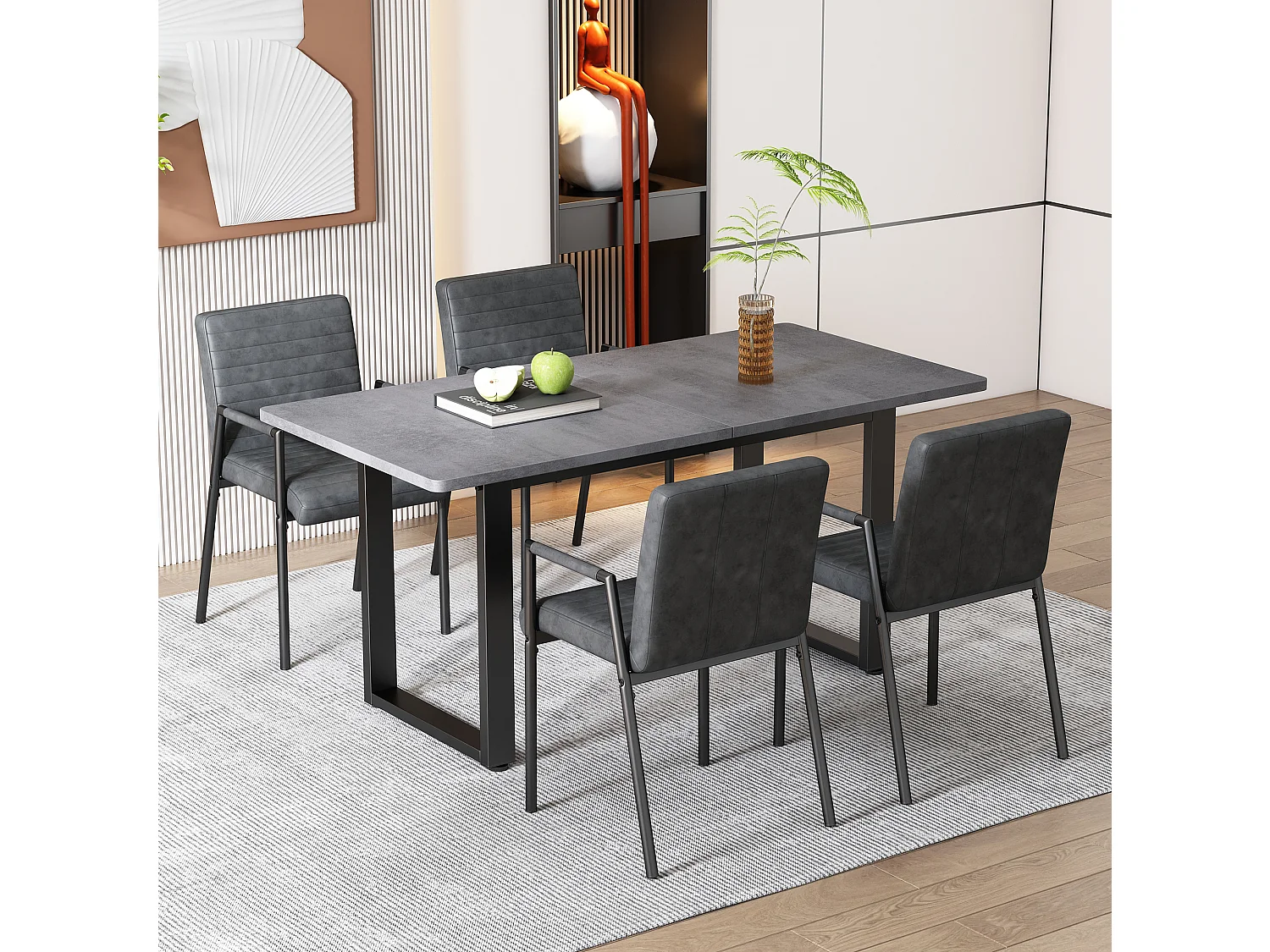 Table à manger pour 4-6 personnes - pieds en métal - gris 140x70x75 cm