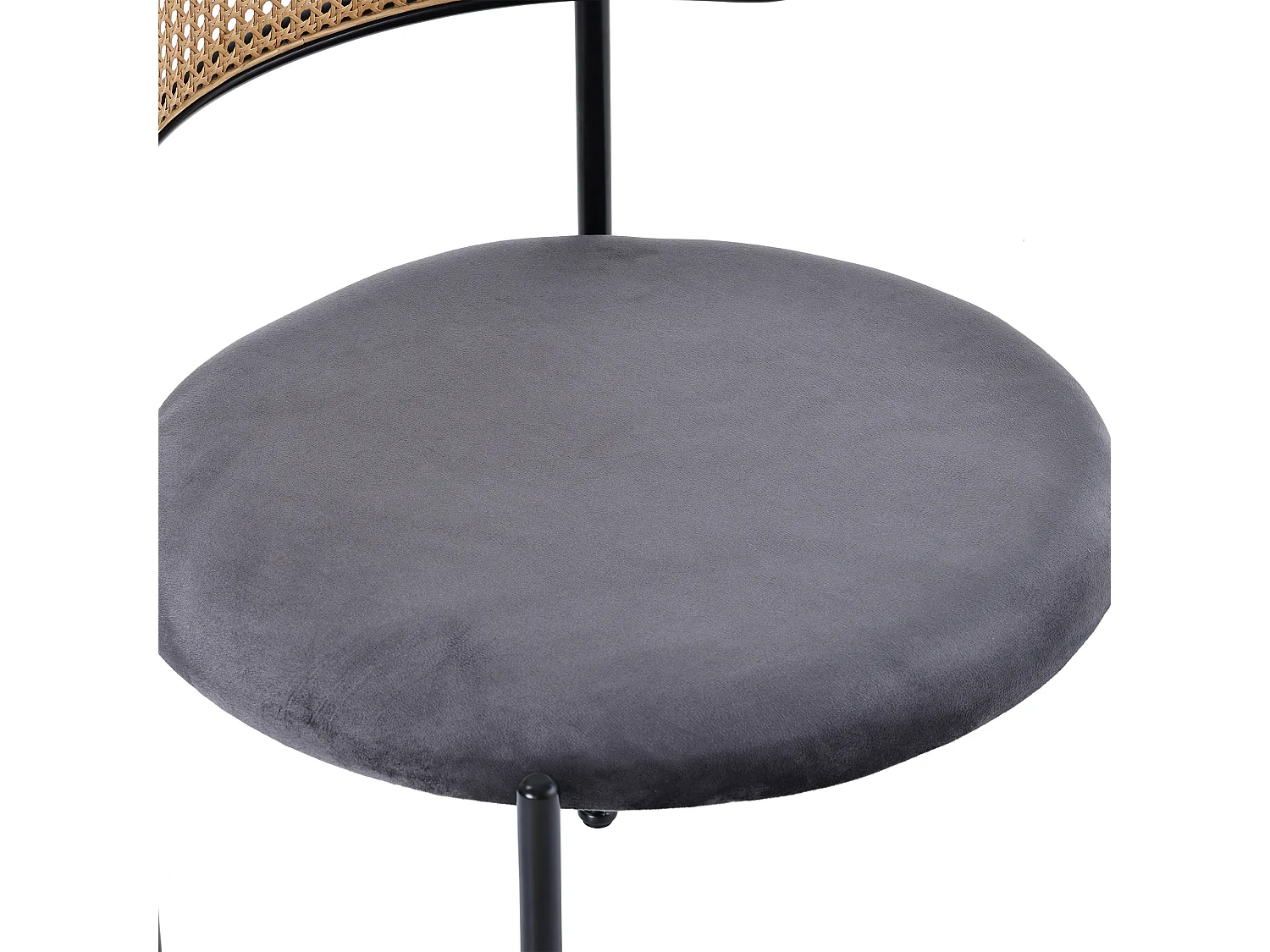 Lot de 2 chaises en velours avec dossier en rotin - pieds en métal - gris