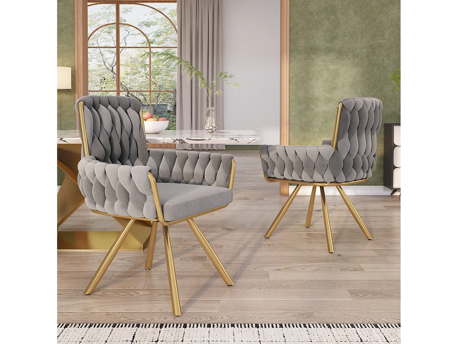 Chaise en velours avec accoudoirs et dossier 360° rotatif - pieds en métal - gris