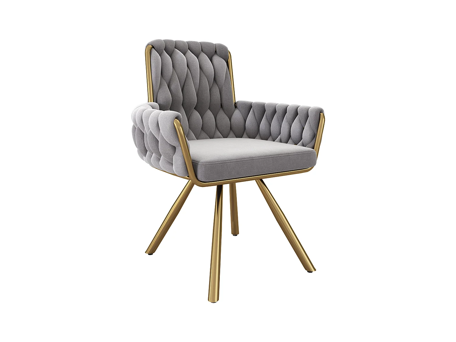 Chaise en velours avec accoudoirs et dossier 360° rotatif - pieds en métal - gris