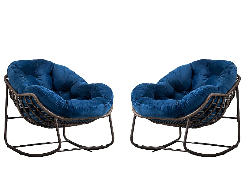 Set van 2 natuurlijke rotan schommelstoelen – eivorm met kussens – comfortabel voor woonkamer, serre of slaapkamer