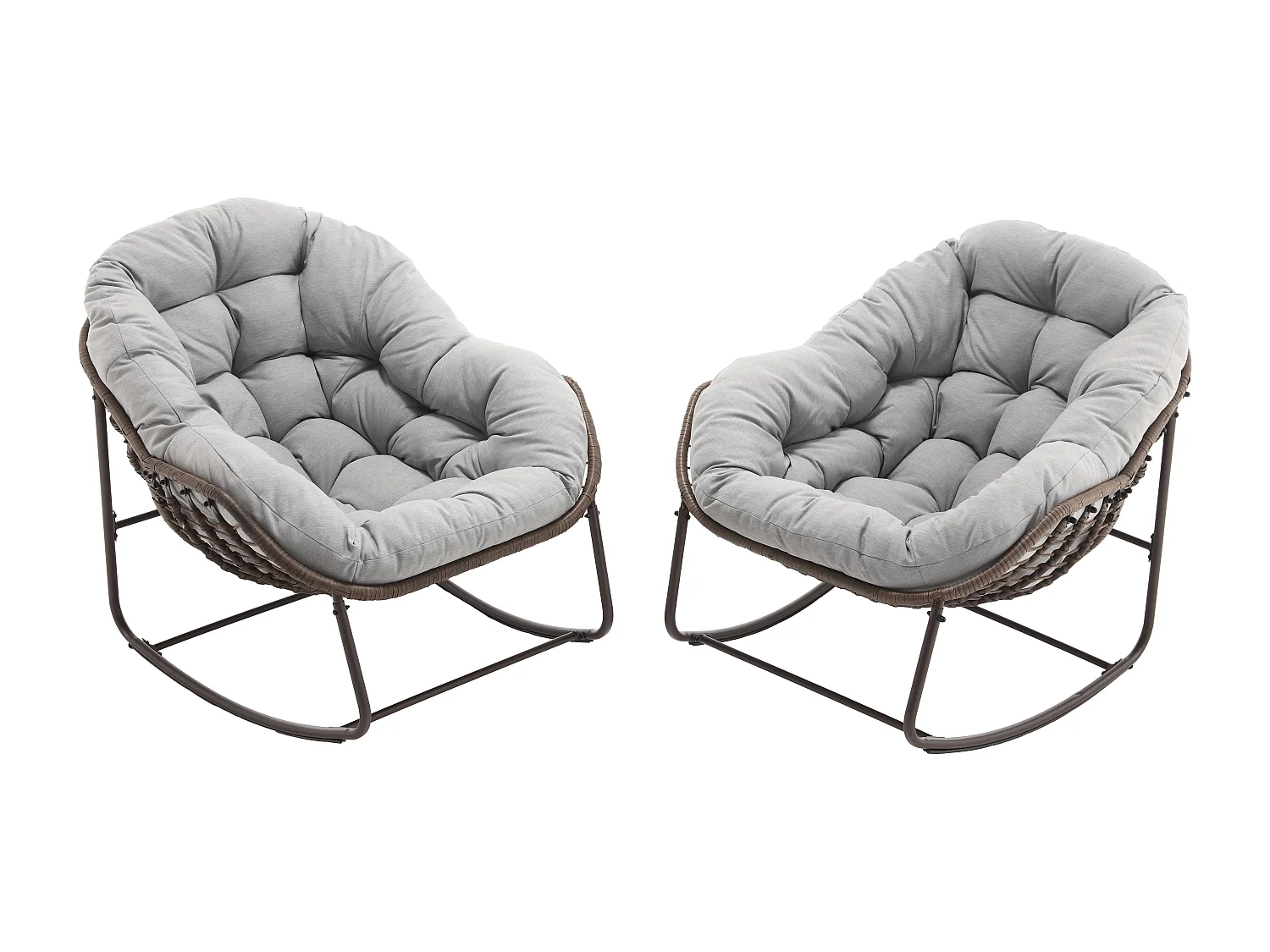 Lot de 2 Fauteuils à Bascule en Rotin Naturel – Forme Œuf et Coussins Gris Clair – Confortable pour Salon, Véranda ou Chambre