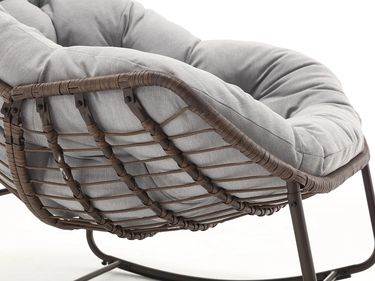 Lot de 2 Fauteuils à Bascule en Rotin Naturel – Forme Œuf et Coussins Gris Clair – Confortable pour Salon, Véranda ou Chambre