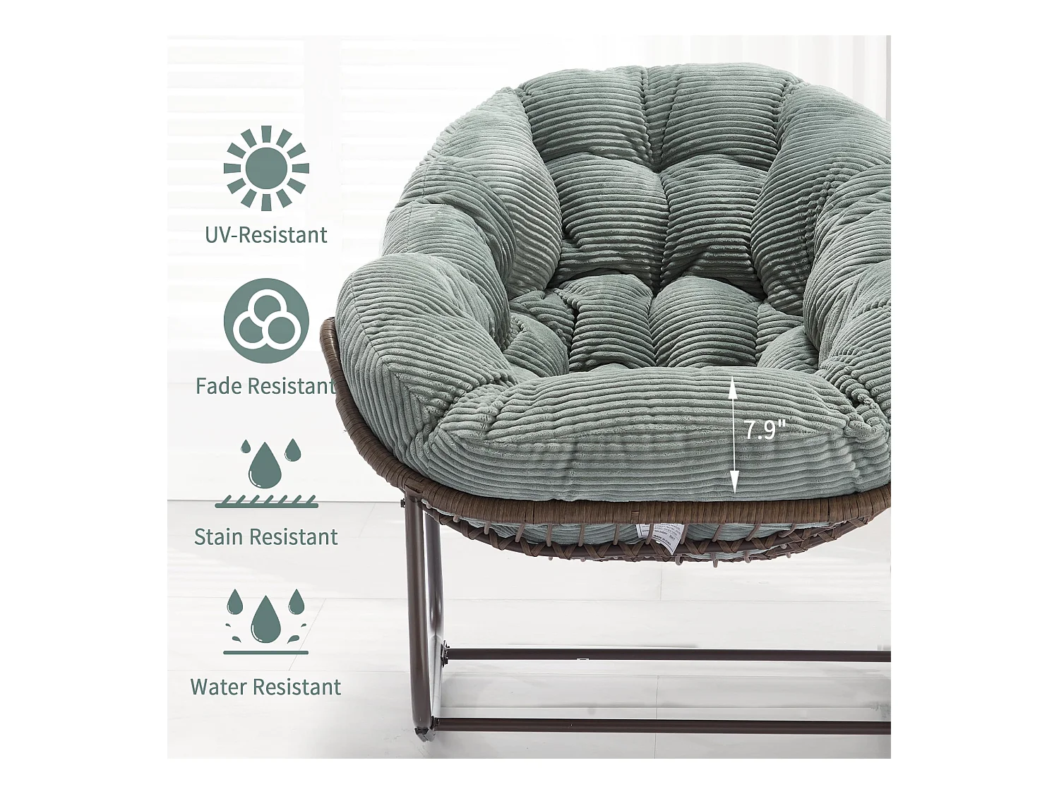 Lot de 2 Fauteuils à Bascule en Rotin Naturel – Forme Œuf et Coussins Vert Clair – Confortable pour Salon, Véranda ou Chambre