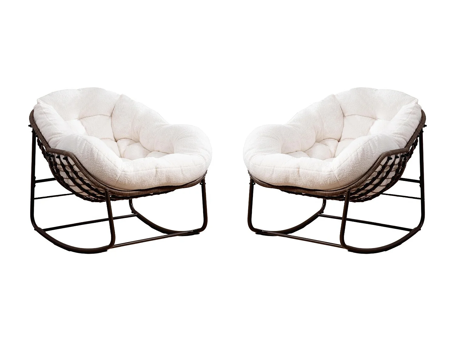 Cocon - Set van 2 natuurlijke rotan schommelstoelen – eivorm met kussens – comfortabel voor woonkamer, serre of slaapkamer
