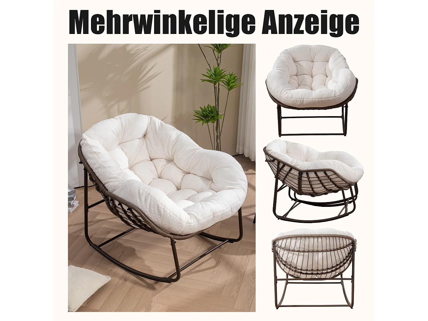 Cocon - Set van 2 natuurlijke rotan schommelstoelen – eivorm met kussens – comfortabel voor woonkamer, serre of slaapkamer