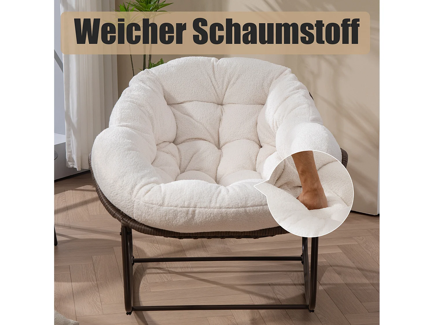 Cocon - Set van 2 natuurlijke rotan schommelstoelen – eivorm met kussens – comfortabel voor woonkamer, serre of slaapkamer