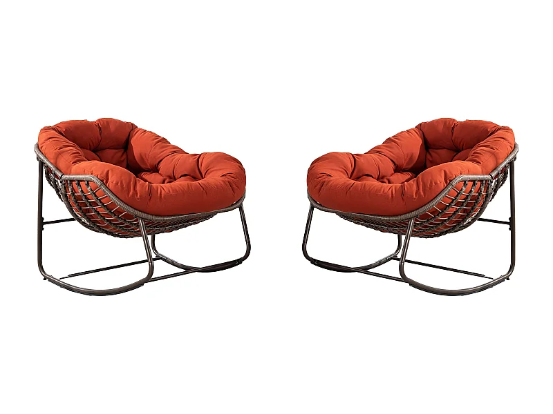 Set van 2 natuurlijke rotan schommelstoelen – eivorm met kussens – comfortabel voor woonkamer, serre of slaapkamer