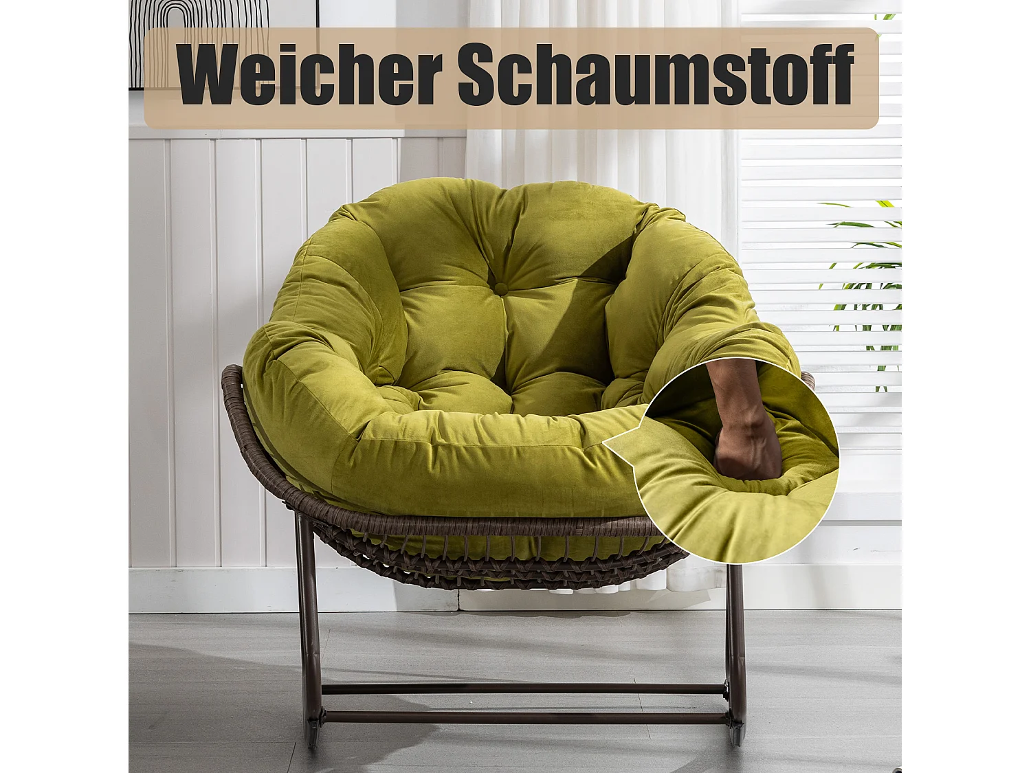 Set van 2 natuurlijke rotan schommelstoelen – eivorm met kussens – comfortabel voor woonkamer, serre of slaapkamer