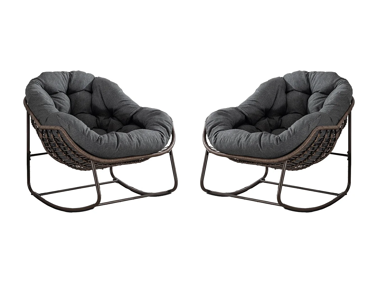 Set van 2 natuurlijke rotan schommelstoelen – eivorm met kussens – comfortabel voor woonkamer, serre of slaapkamer