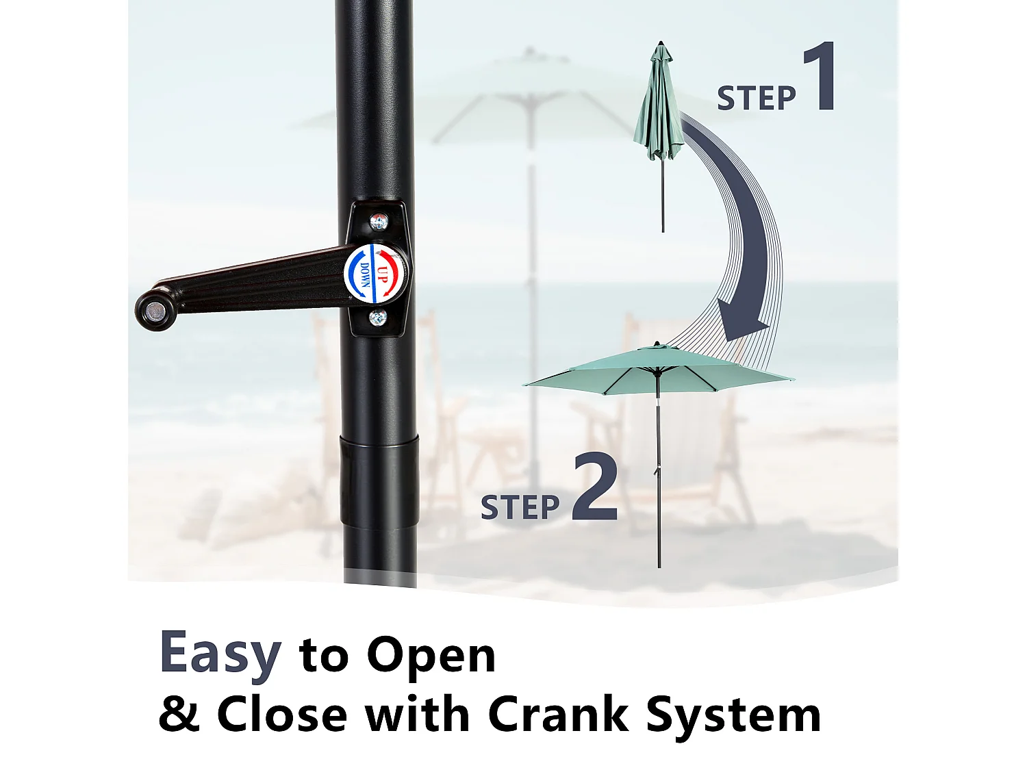 Parasol de jardin vert clair - Parasol extérieur monoposte - Protection solaire UPF 50+ - Grande taille de 264 cm pour terrasse et balcon