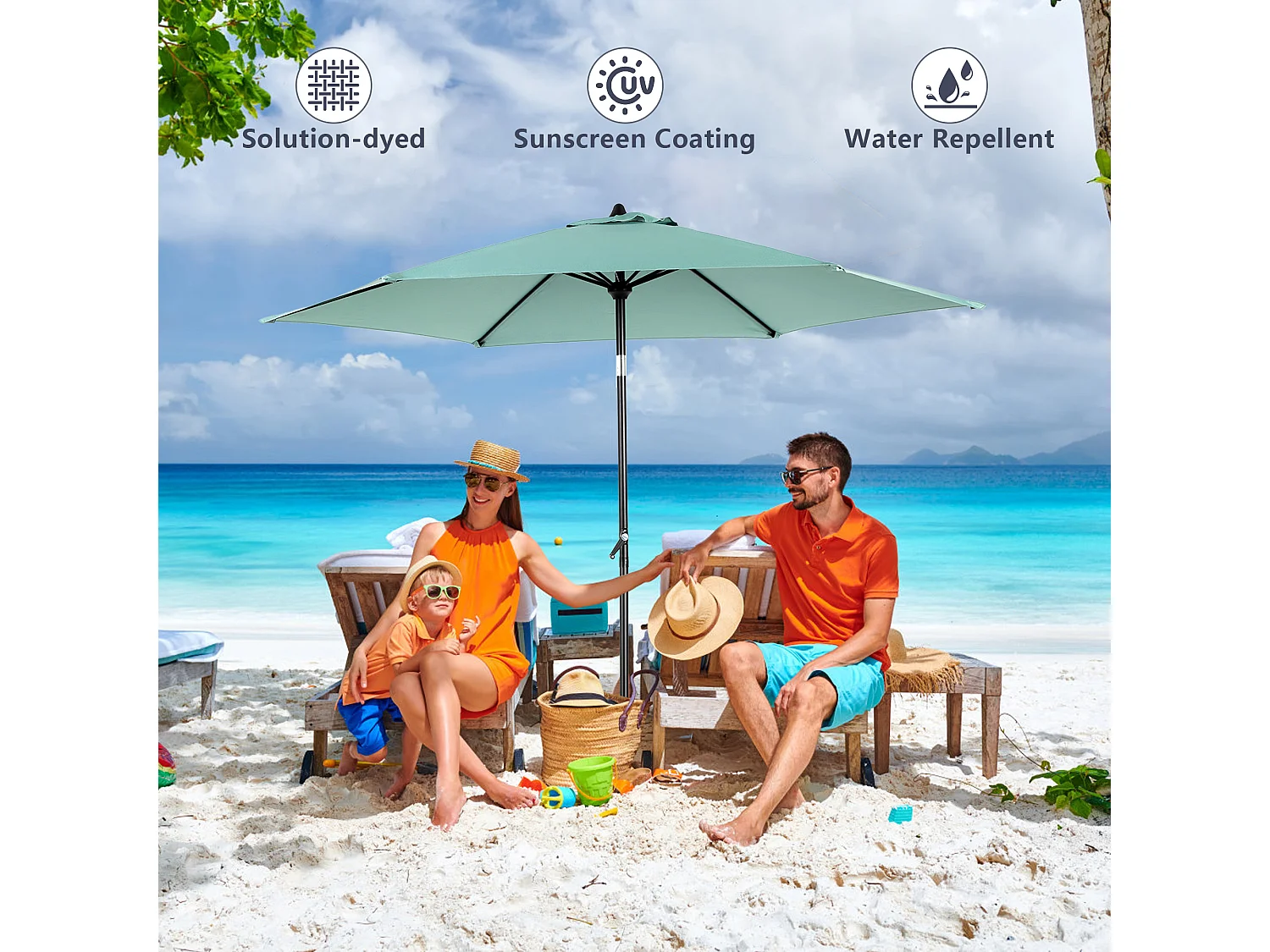 Parasol de jardin vert clair - Parasol extérieur monoposte - Protection solaire UPF 50+ - Grande taille de 264 cm pour terrasse et balcon