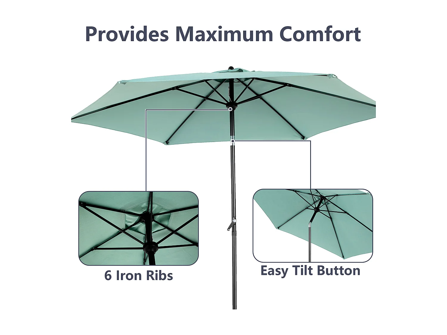 Parasol de jardin vert clair - Parasol extérieur monoposte - Protection solaire UPF 50+ - Grande taille de 264 cm pour terrasse et balcon