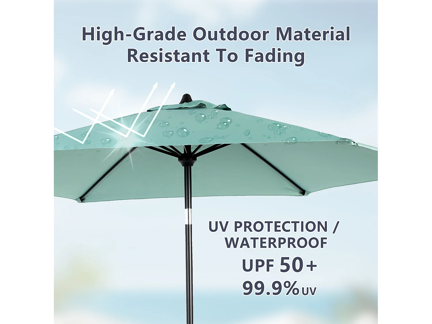 Parasol de jardin vert clair - Parasol extérieur monoposte - Protection solaire UPF 50+ - Grande taille de 264 cm pour terrasse et balcon