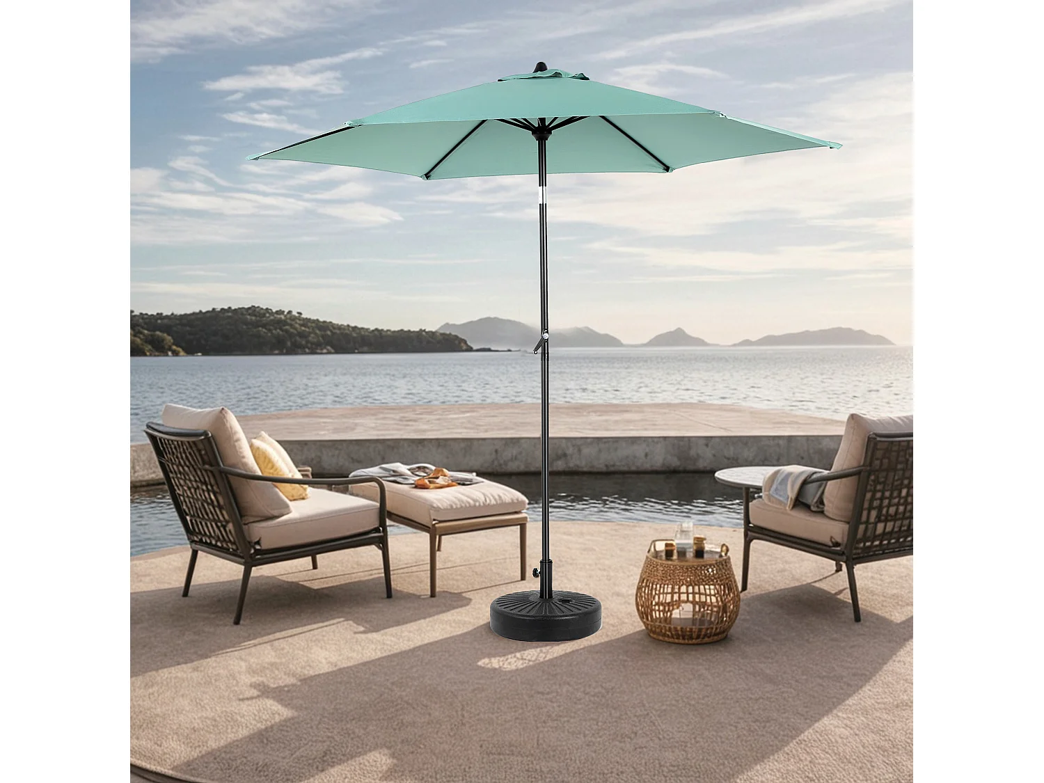 Parasol de jardin vert clair - Parasol extérieur monoposte - Protection solaire UPF 50+ - Grande taille de 264 cm pour terrasse et balcon