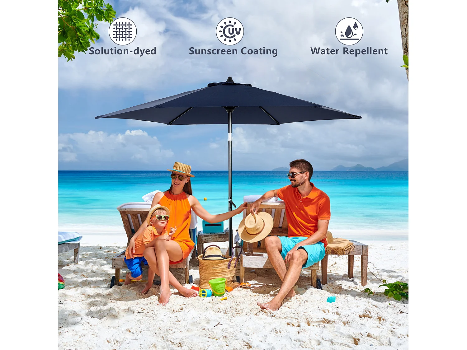 Tuinparasol - Enkele paal buitenparasol - UPF 50+ zonbescherming - Groot 264 cm voor terras en balkon