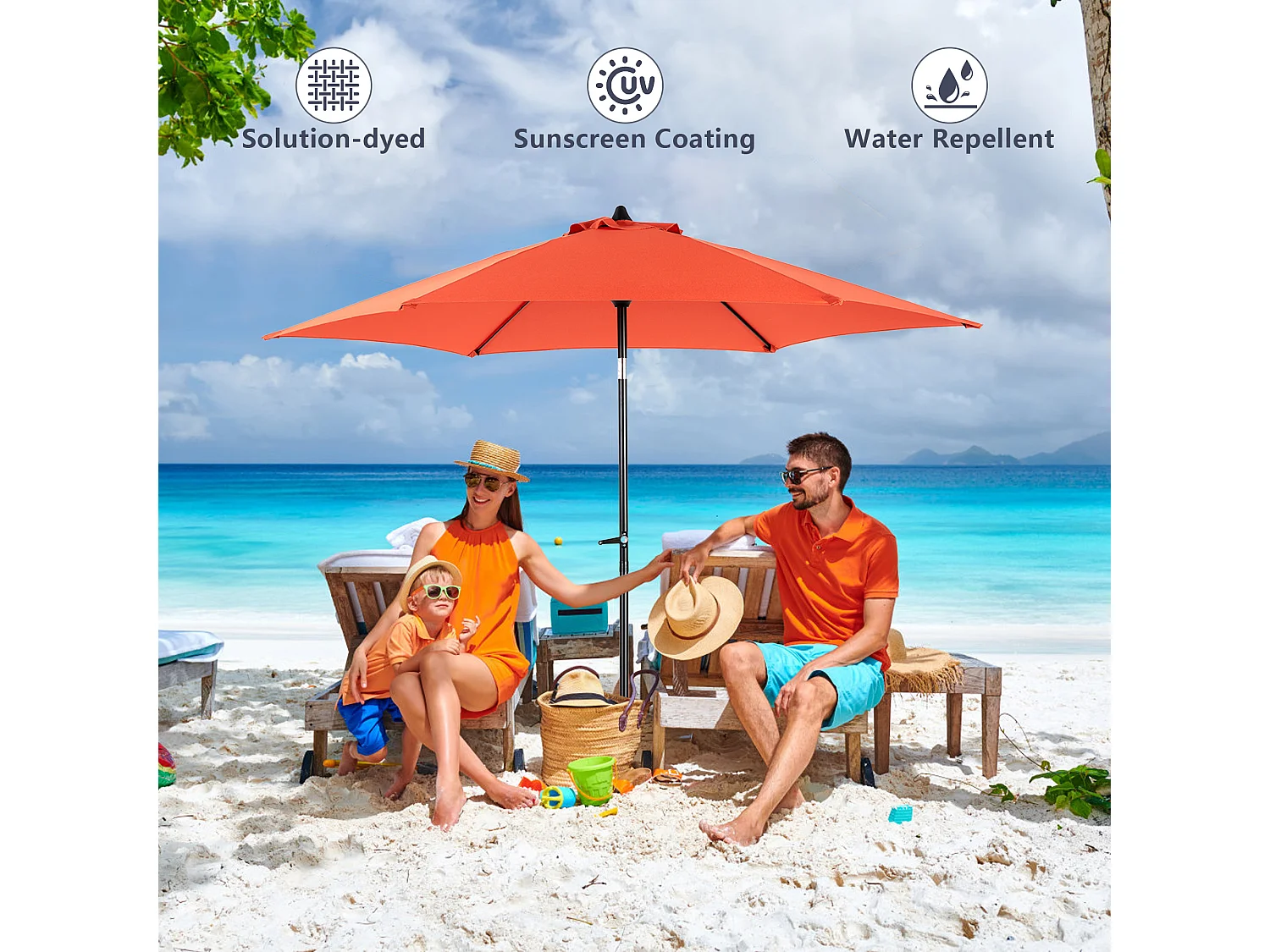 Parasol de jardin orange - Parasol extérieur monoposte - Protection solaire UPF 50+ - Grande taille de 264 cm pour terrasse et balcon