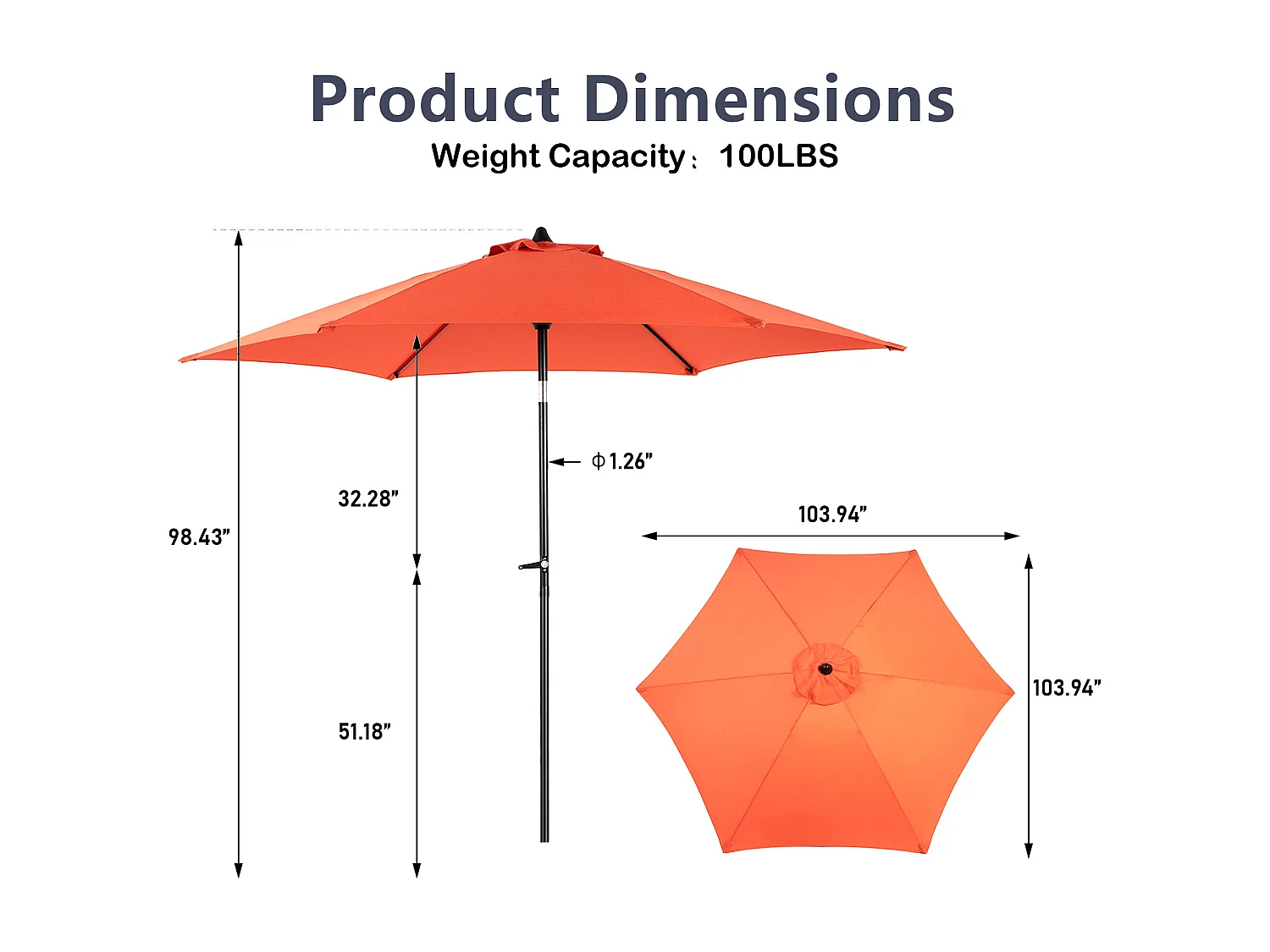 Tuinparasol - Enkele paal buitenparasol - UPF 50+ zonbescherming - Groot 264 cm voor terras en balkon