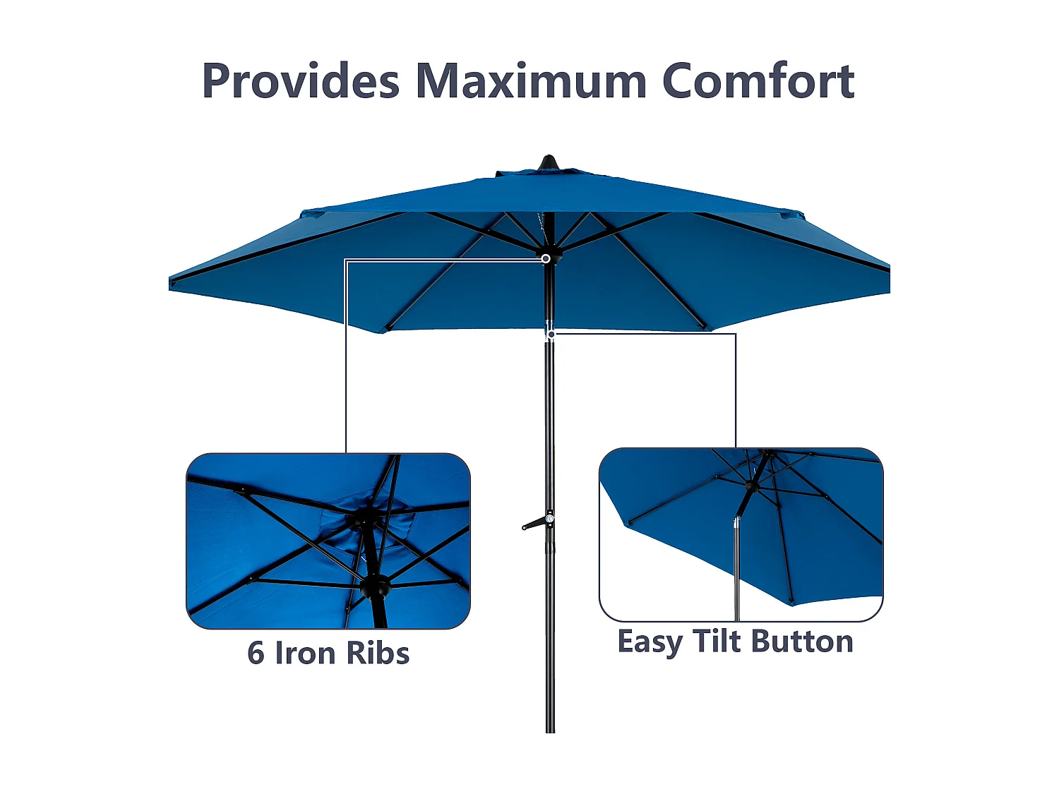 Parasol de jardin bleu ciel - Parasol extérieur monoposte - Protection solaire UPF 50+ - Grande taille de 264 cm pour terrasse et balcon
