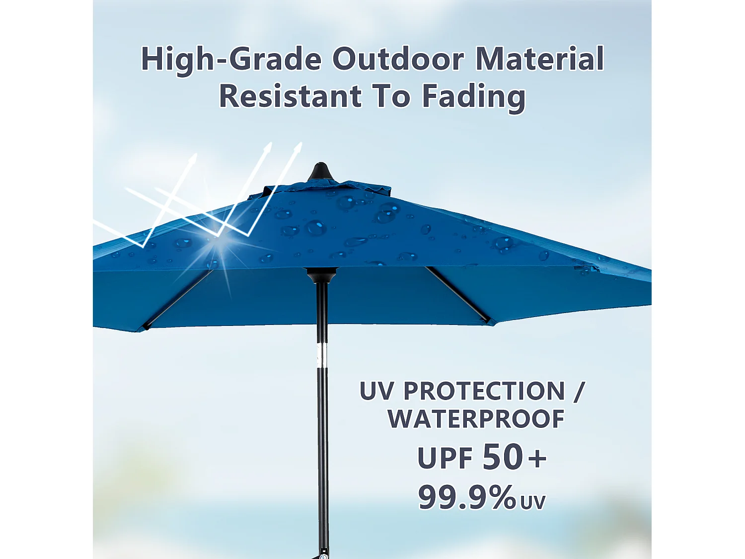 Parasol de jardin bleu ciel - Parasol extérieur monoposte - Protection solaire UPF 50+ - Grande taille de 264 cm pour terrasse et balcon