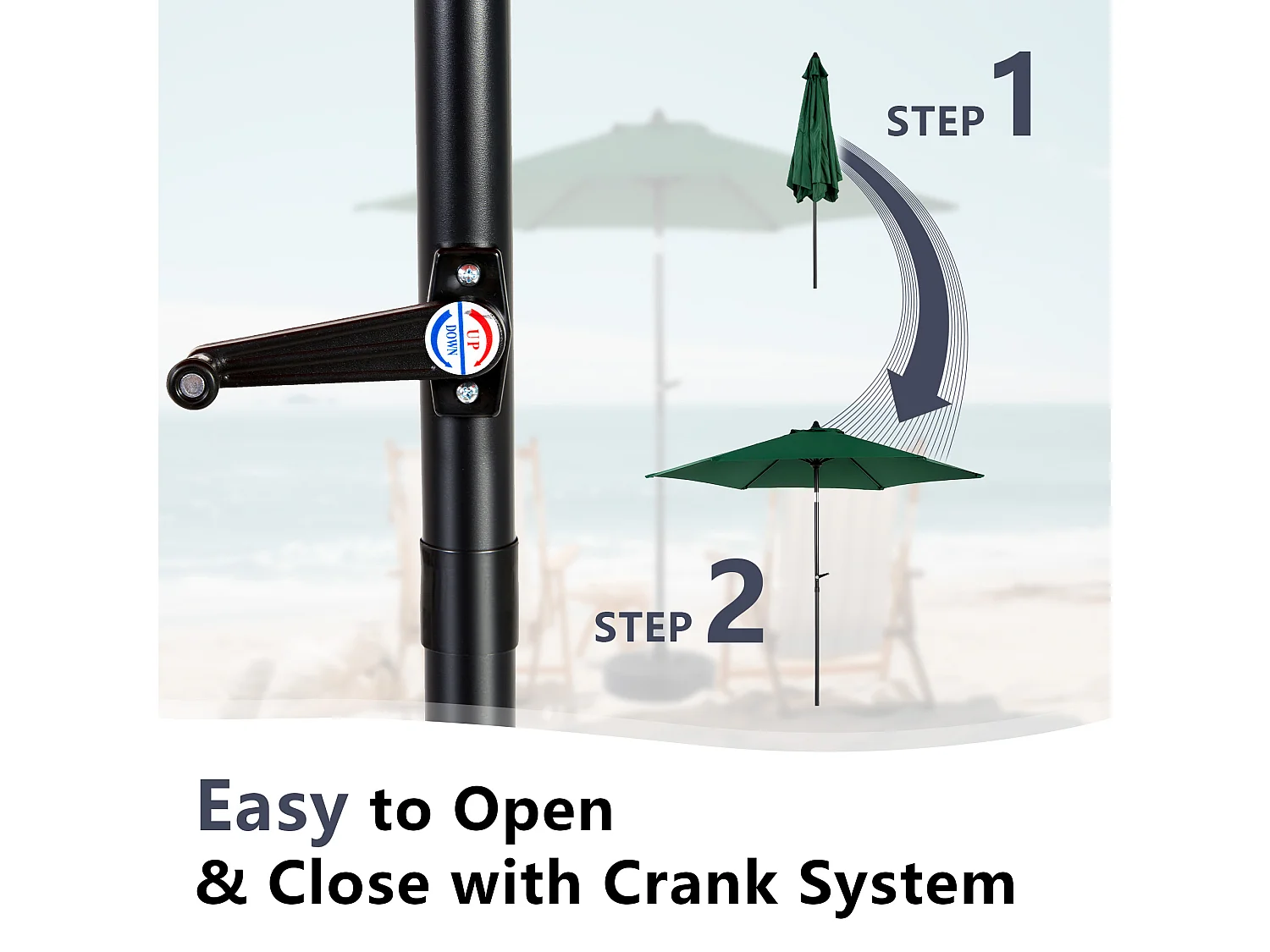 Parasol de jardin vert émeraude - Parasol extérieur monoposte - Protection solaire UPF 50+ - Grande taille de 264 cm pour terrasse et balcon