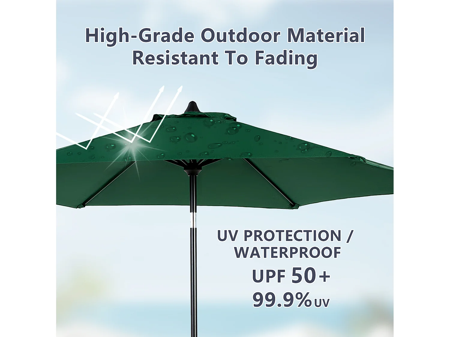 Parasol de jardin vert émeraude - Parasol extérieur monoposte - Protection solaire UPF 50+ - Grande taille de 264 cm pour terrasse et balcon