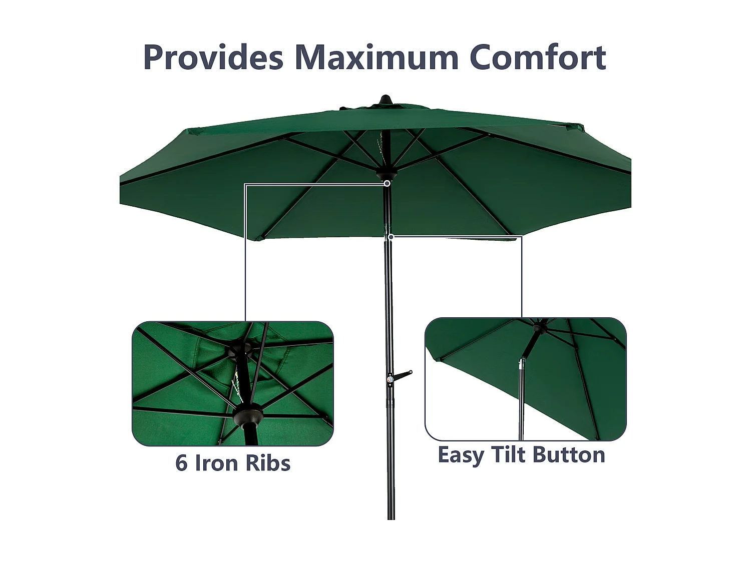 Tuinparasol - Enkele paal buitenparasol - UPF 50+ zonbescherming - Groot 264 cm voor terras en balkon