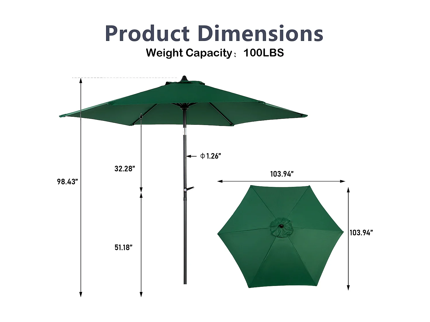 Tuinparasol - Enkele paal buitenparasol - UPF 50+ zonbescherming - Groot 264 cm voor terras en balkon