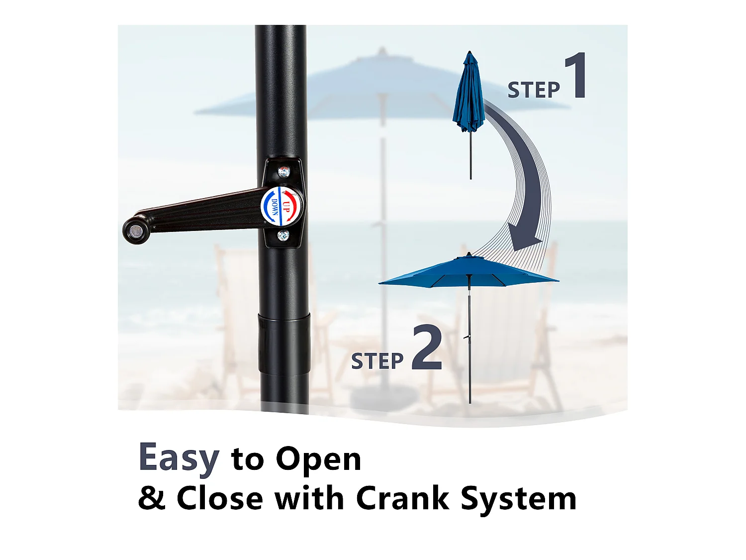 Parasol de jardin kaki - Parasol extérieur monoposte - Protection solaire UPF 50+ - Grande taille de 264 cm pour terrasse et balcon